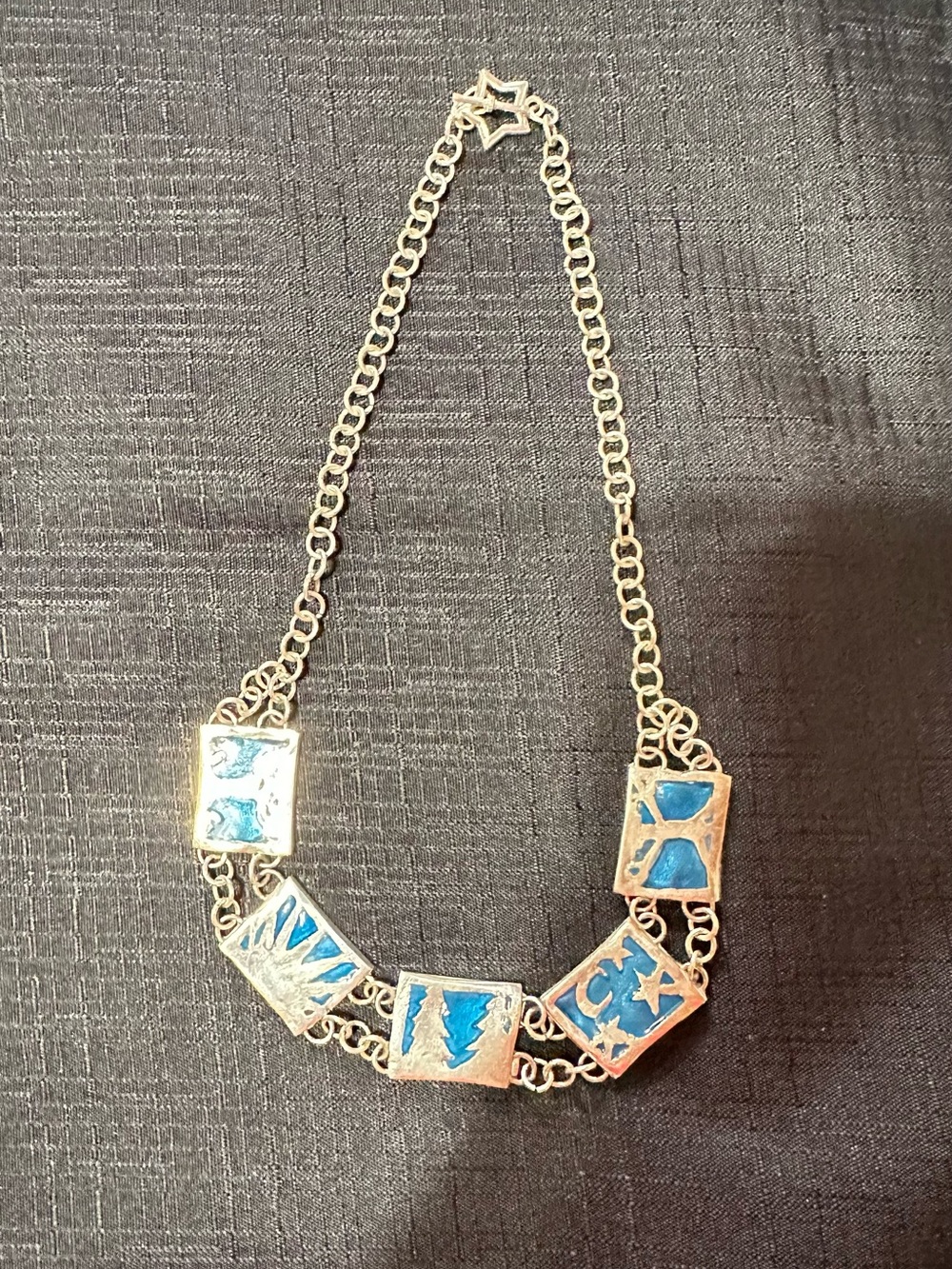 Sterling Silver-Blue Enamel Panel Necklace - Women's Jewelry